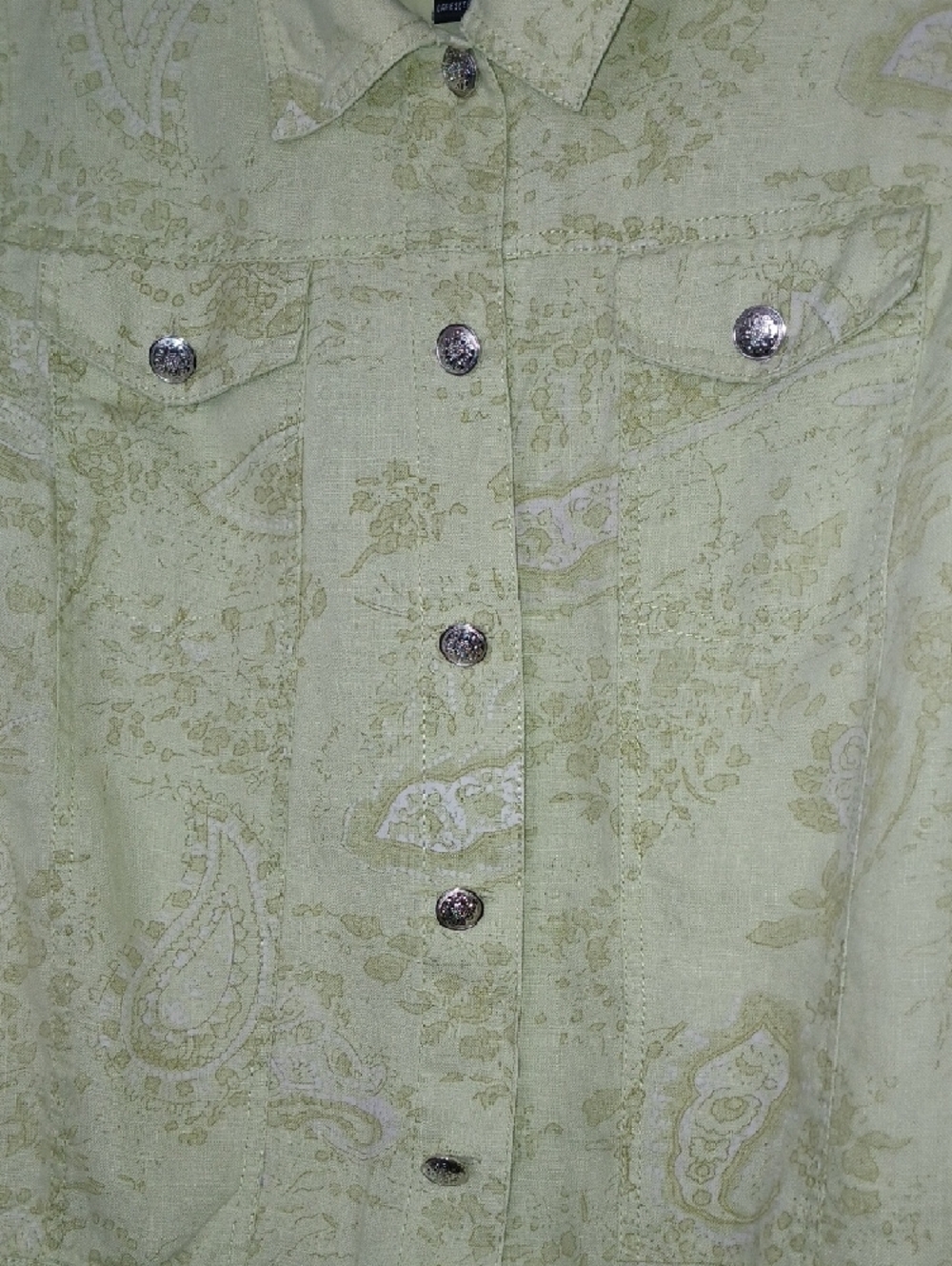 ☀️☀️Carole Little Light Green Paisley Linen Jacket - Picture 3 of 5